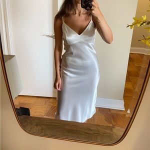 White silk slip dress